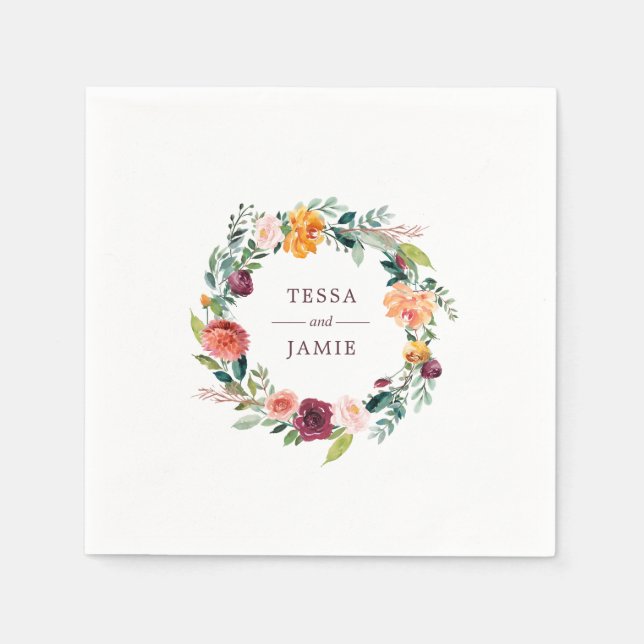 Paprika Burgundy Flora Personalized Napkin Pappersservett (Framsidan)