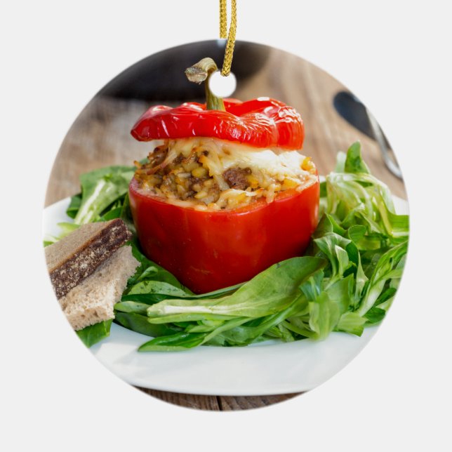 Paprika med baksida och ost av kött julgransprydnad keramik (Framsidan)