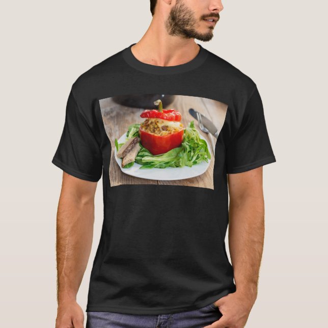 Paprika med baksida och ost av kött tee shirt (Framsida)