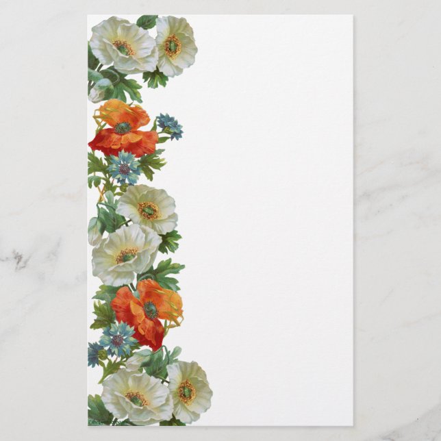 Paprika och kornblommor Blommigt Art Stationery Brevpapper (Framsida)