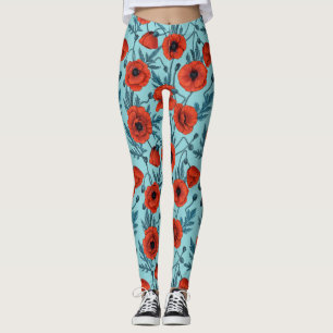 Paprika, röd och blå på blått bassäng leggings