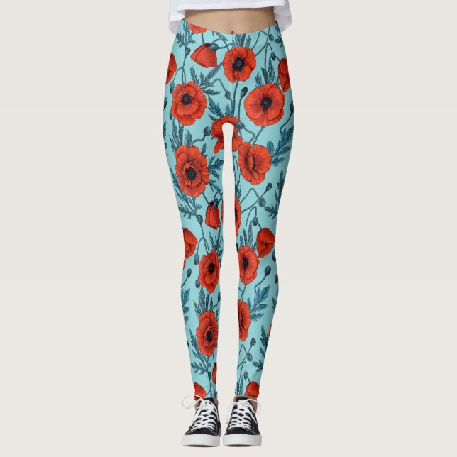Paprika, röd och blå på blått bassäng leggings (Framsida)