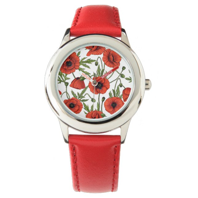 Paprika, rött och grönt på vitt armbandsur (Framsida)
