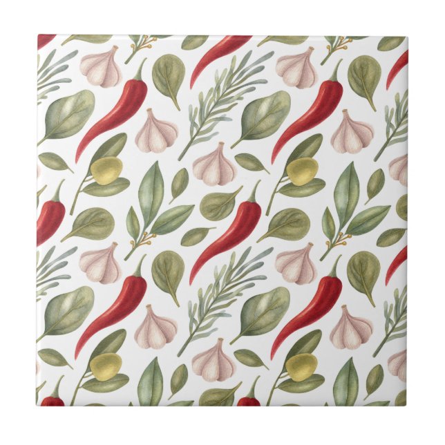 Paprika, vitlök, oliver och Örter Kakelplatta (Framsidan)