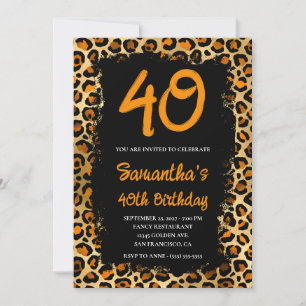 Paprikan Guld Leopard Pawarded Black 40:e födelsed Inbjudningar