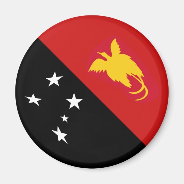 Papua Nya Guinea Fisheye Flagga Magnet (Framsidan)