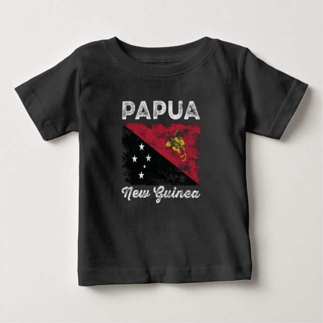 Papua Nya Guinea Flagga Distress T Shirt (Framsida)