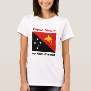 Papua Nya Guinea Flagga + Karta + Text T-Shirt