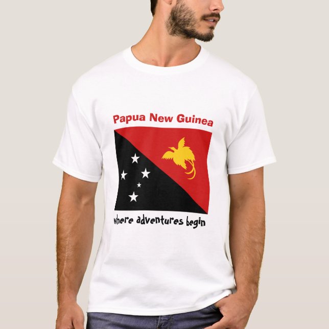 Papua Nya Guinea flagga + Karta + TextT-tröja T-shirt (Framsida)