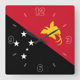 Papua Nya Guinea Flagga Red Black Numbers Patrioti Fyrkantig Klocka