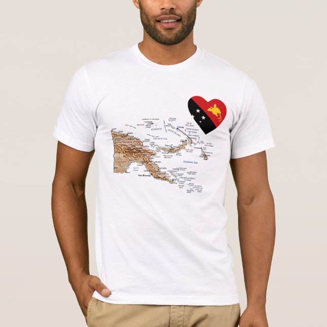 Papua Nya Guinea flaggahjärta och kartaT-tröja Tee Shirt (Framsida)