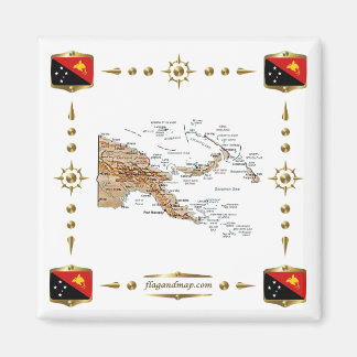 Papua Nya Guinea Karta + Flaggor Magnet