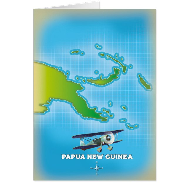 Papua Nya Guinea karta. Hälsningskort (Framsidan)