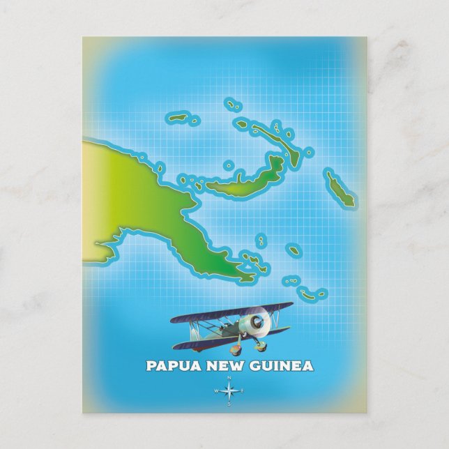 Papua Nya Guinea karta. Vykort (Framsida)