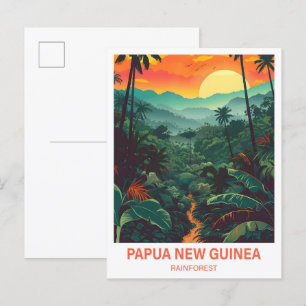 Papua Nya Guinea Rainforest Illustration Travel Vykort