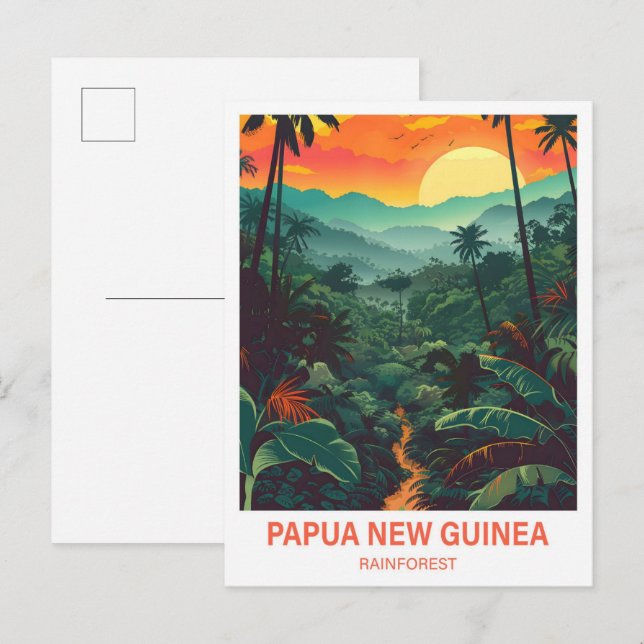 Papua Nya Guinea Rainforest Illustration Travel Vykort (Fram/baksida)
