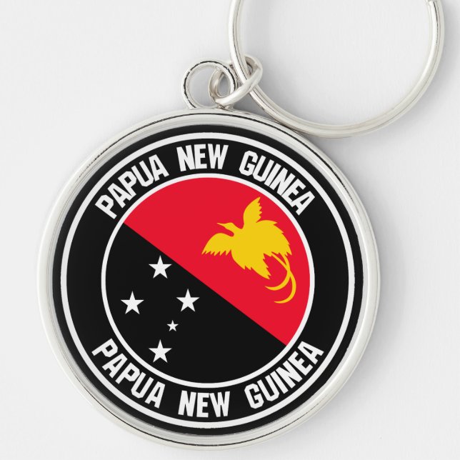 Papua Nya Guinea Round Emblem Rund Silverfärgad Nyckelring (Framsidan)