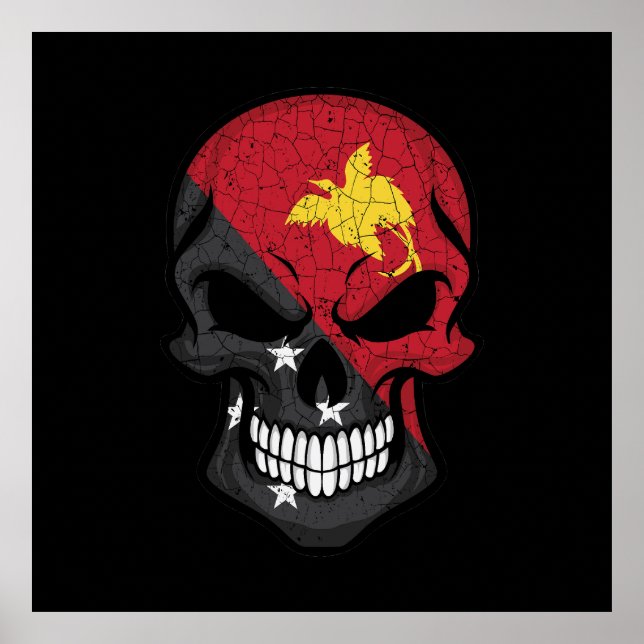Papua Nya Guinea Smiling Skull Flagga Poster (Framsidan)