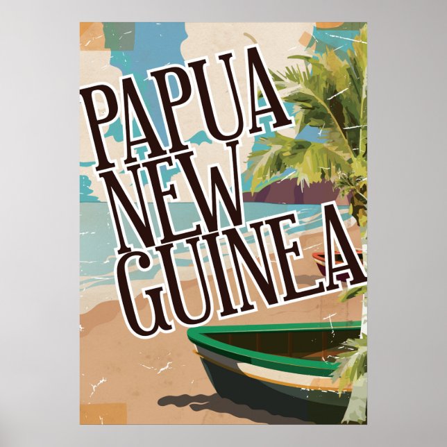 Papua Nya Guinea vintage resor poster konst. (Framsidan)