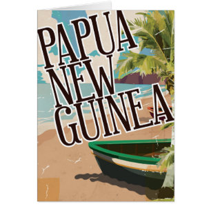 Papua Nya Guinea vintage resor poster konst. Hälsningskort