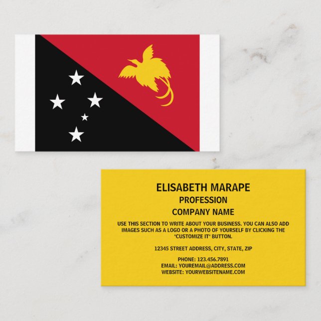 Papua Nya Guineas Flagga, Flagga Papua Nya Guinea Visitkort (Fram/baksida)