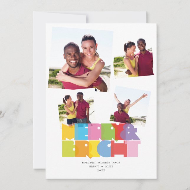 Par 4 Photo Collage Merry och Bright Jul Julkort (Framsida)