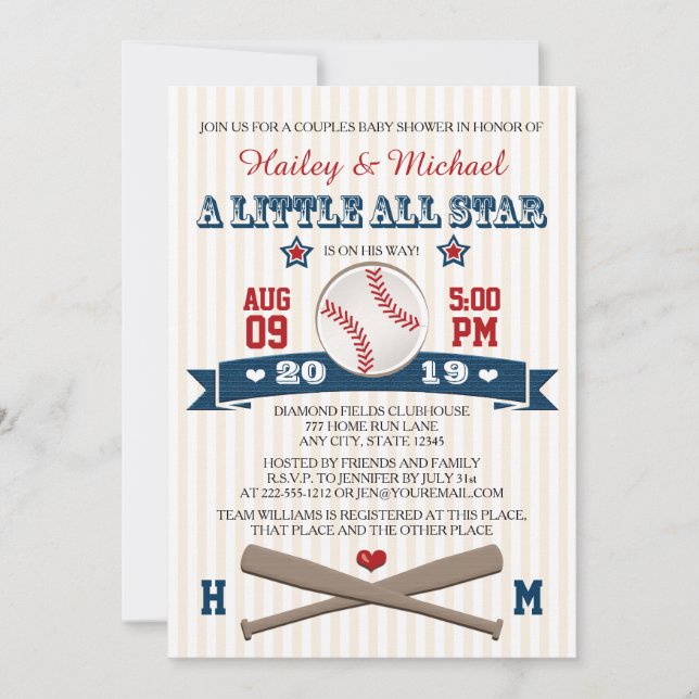 PAR ALL STAR BASEBALL BABY SHOWER INVIKELSE INBJUDNINGAR (Framsida)