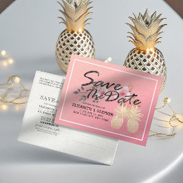 par av bröllop spara datum i modern Guld-ananas pa Meddelande Vykort