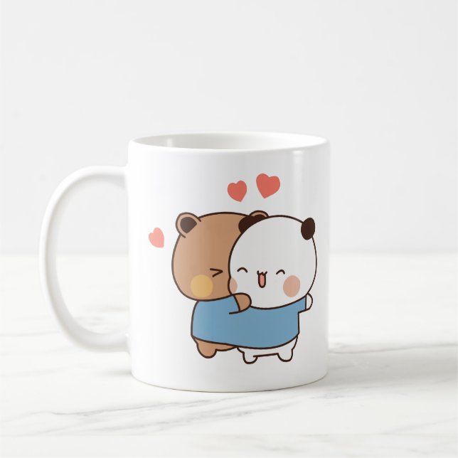 par av bubu och dudu Mjölk och Mocha Bears Kawaii Kaffemugg (Vänster)