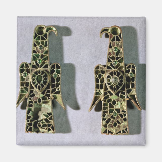 Par av Eagle-Shaped Brooches (metall och emel) Magnet (Framsidan)