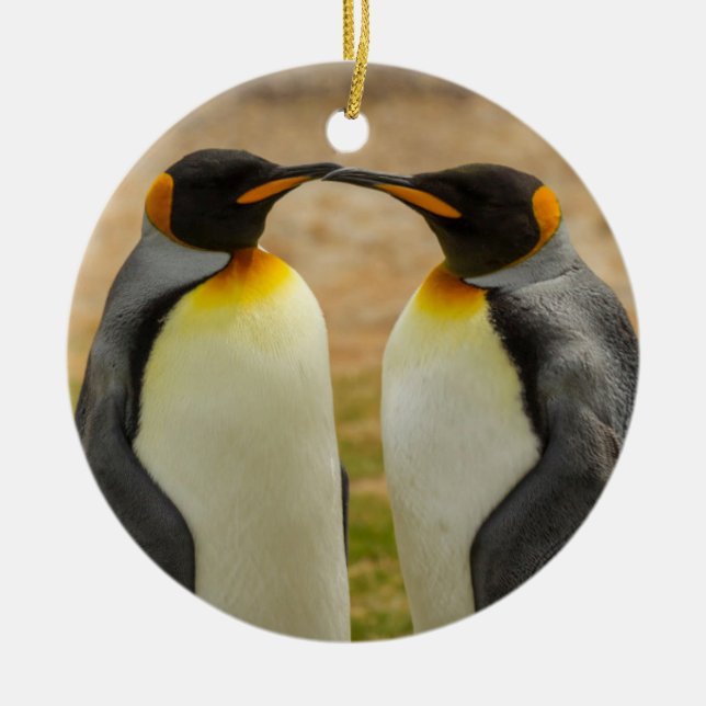 Par av Kung Penguins, Falklands Julgransprydnad Keramik (Framsidan)