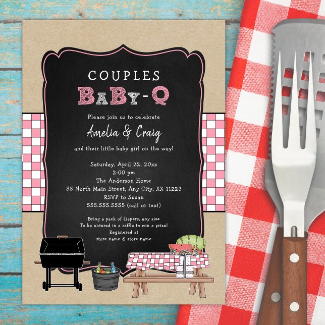 Par Baby Q, tjejen BBQ babydusch Inbjudningar (Skapare uppladdad)