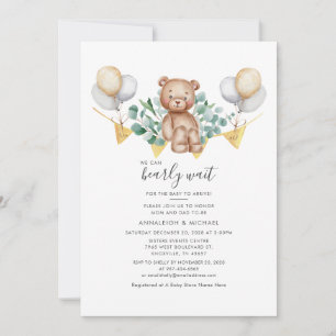 Par Baby Shower Bear Animal Eucalyptus Foliage Inbjudningar