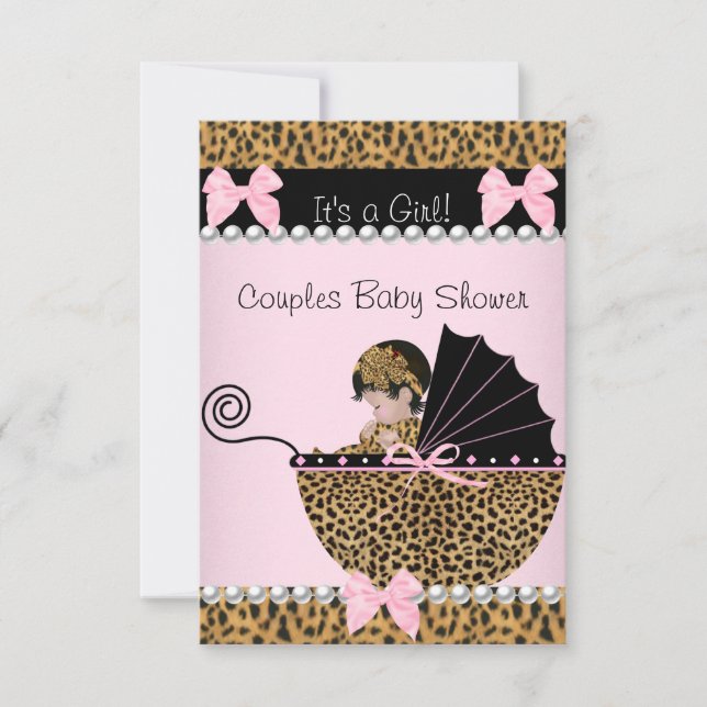 Par Baby Shower Cute Girl Rosa Leopard Inbjudningar (Framsida)