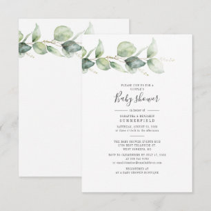 Par Baby Shower Eucalyptus Greenery Löv Inbjudningar