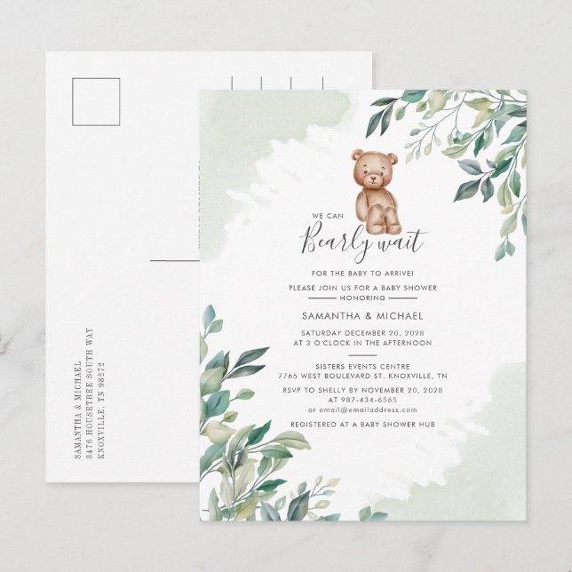 Par Baby Shower Eucalyptus Greenery Script Inbjudan Vykort (Fram/baksida)