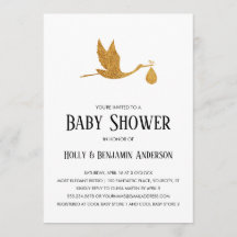 Par Baby Shower Falskt Guld Folie Stork med Knippe