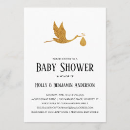 Par Baby Shower Faux Gold Foil Stork w/ Bundle Inbjudningar