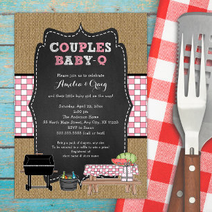 Par Baby Shower, girl baby-q, backyard BBQ Inbjudningar