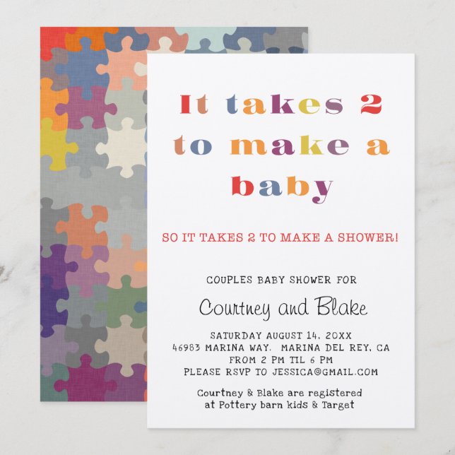 Par Baby Shower-inbjudan Ecru Inbjudningar (Fram/baksida)