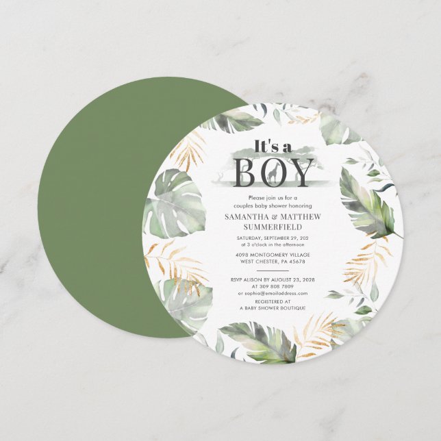 Par Baby Shower Jungle Animal Botanical Modern Inbjudningar (Fram/baksida)