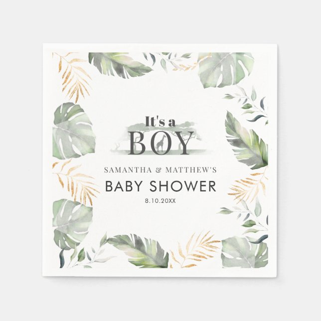 Par Baby Shower Jungle Animal Botanical Papper Pappersservett (Framsidan)