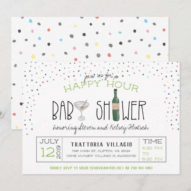 Par Baby Shower | Lycklig Hour Inbjudningar (Fram/baksida)