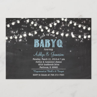 Par BabyQ BBQ Baby blue Shower Ljus Inbjudningar
