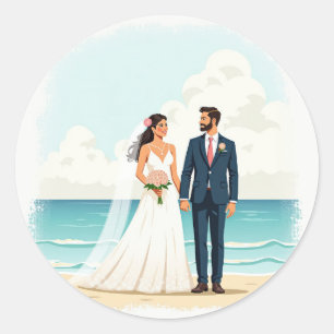 Par Beach Wedding Sticker Runt Klistermärke