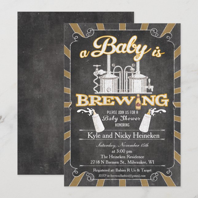 Par BQ-inbjudan "Baby is Brewing" Inbjudningar (Fram/baksida)