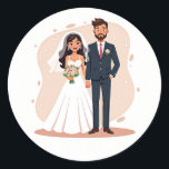 Par Bröllop Sticker Runt Klistermärke<br><div class="desc">Fira kärlek med detta vackra bröllop-klistermärke med en glad brud och groom som håller händer. Perfekt för bröllop,  årsdagar eller firande i kärlek.</div>