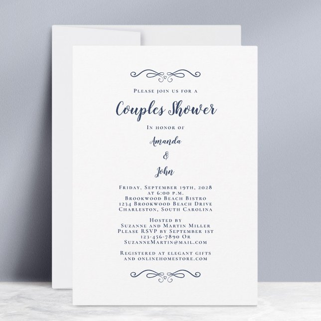 Par Bröllopsfest Klassisk Marinblå Inbjudningar (Couples Shower Wedding Party Classic Navy Blue Invitation)