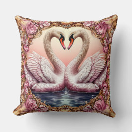 Par Eleganta Svanar Inramade av Rosor Kudde