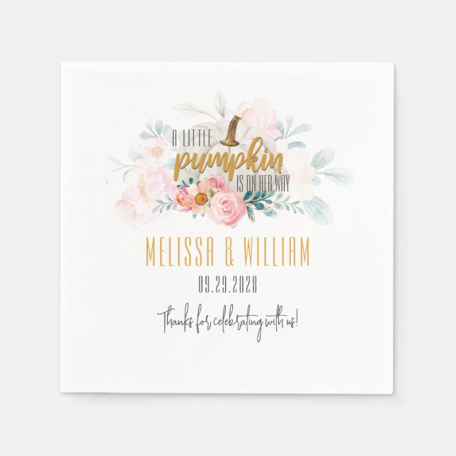 Par Fall Baby Shower Pumpkin Blommigt Anpassningsb Pappersservett (Framsidan)